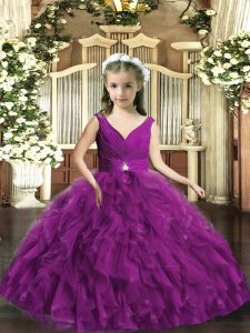 Simple Organza Sleeveless Floor Length Little Girls Pageant Gowns and Beading and Ruffles