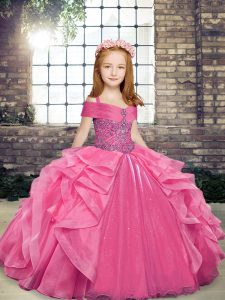  Ball Gowns Little Girls Pageant Dress Wholesale Pink Straps Organza Sleeveless Floor Length Lace Up