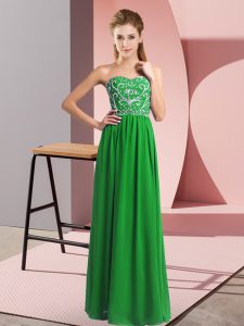 Best Selling Sweetheart Sleeveless Prom Dresses Floor Length Beading Green Chiffon