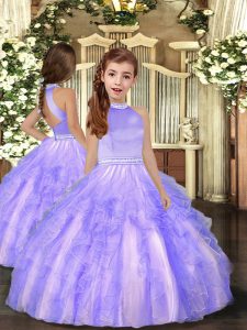  Tulle Sleeveless Floor Length Little Girls Pageant Gowns and Beading and Ruffles