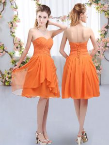  Orange Empire Chiffon Sweetheart Sleeveless Ruffles and Ruching Knee Length Lace Up Quinceanera Court Dresses