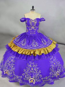 Fantastic Purple Sleeveless Embroidery Floor Length Ball Gown Prom Dress