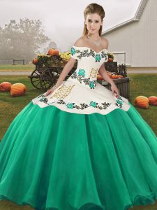  Turquoise Sleeveless Organza Lace Up Quince Ball Gowns for Military Ball and Sweet 16 and Quinceanera