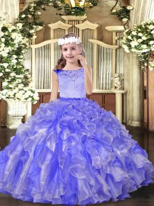 Dazzling Beading Pageant Gowns For Girls Lavender Zipper Sleeveless Floor Length