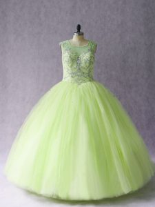  Yellow Green Sleeveless Beading Floor Length Sweet 16 Quinceanera Dress