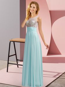 Elegant Aqua Blue Side Zipper Court Dresses for Sweet 16 Beading Sleeveless Floor Length