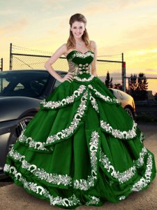 Modest Ball Gowns 15 Quinceanera Dress Dark Green Sweetheart Satin Sleeveless Floor Length Lace Up