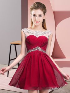 Beauteous Scoop Sleeveless Backless Prom Party Dress Red Chiffon