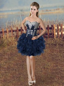 Noble Mini Length Navy Blue Dress for Prom Sweetheart Sleeveless Lace Up