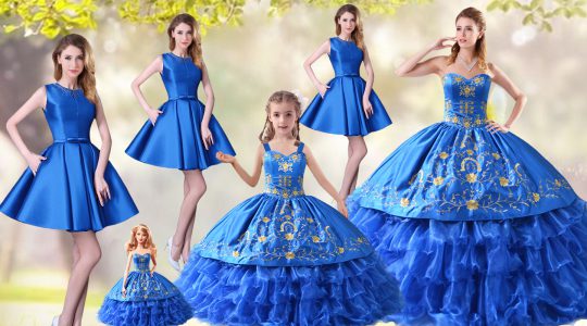 Flirting Blue Sweetheart Neckline Embroidery and Ruffled Layers Quinceanera Dresses Sleeveless Lace Up
