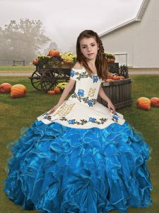 Inexpensive Sleeveless Embroidery and Ruffles Lace Up Little Girls Pageant Dress Wholesale