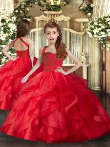 Superior Red Sleeveless Ruffles and Ruching Floor Length Little Girl Pageant Gowns