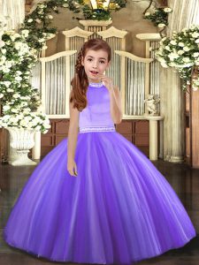 Customized Halter Top Sleeveless Tulle Little Girls Pageant Gowns Beading Backless