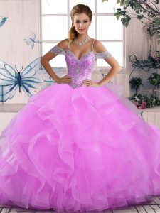 Dynamic Ball Gowns Sweet 16 Dress Lilac Off The Shoulder Tulle Sleeveless Floor Length Lace Up