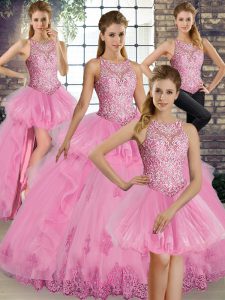 Suitable Sleeveless Lace Up Floor Length Lace and Embroidery and Ruffles 15 Quinceanera Dress