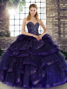 Sexy Tulle Sleeveless Floor Length 15 Quinceanera Dress and Beading and Ruffles