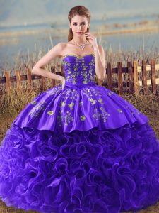 Simple Brush Train Ball Gowns Ball Gown Prom Dress Purple Sweetheart Fabric With Rolling Flowers Sleeveless Lace Up