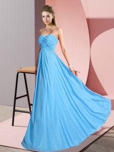 Exceptional Aqua Blue Lace Up Sweetheart Ruching Homecoming Dress Chiffon Sleeveless