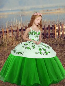  Lace Up Girls Pageant Dresses Embroidery Sleeveless Floor Length