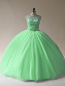  Floor Length Quinceanera Gown Tulle Sleeveless Beading