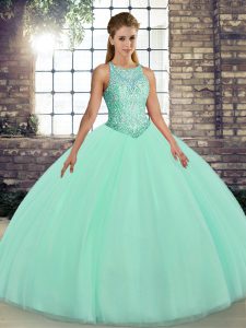 Graceful Scoop Sleeveless Tulle Quinceanera Dresses Embroidery Lace Up