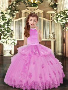  High-neck Sleeveless Tulle Kids Pageant Dress Beading and Appliques Backless