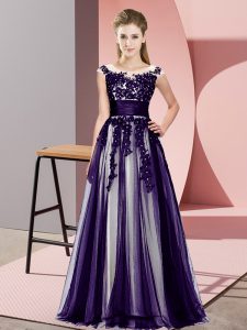  Purple Sleeveless Tulle Zipper Dama Dress for Quinceanera for Wedding Party