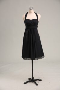  Mini Length Black Dress for Prom Chiffon Sleeveless Ruching