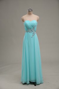 Dazzling Sleeveless Zipper Floor Length Appliques and Ruching Prom Party Dress