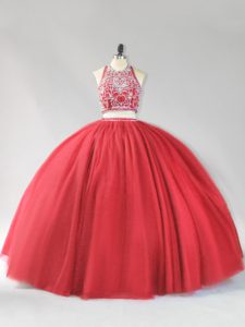  Tulle Sleeveless Floor Length Quinceanera Gown and Beading
