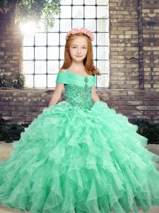 Gorgeous Beading and Ruffles Little Girl Pageant Dress Apple Green Lace Up Sleeveless Floor Length