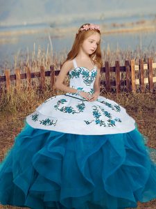 Fancy Sleeveless Embroidery and Ruffles Lace Up Kids Pageant Dress