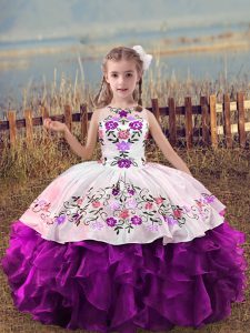  Floor Length Ball Gowns Sleeveless Purple Pageant Gowns For Girls Lace Up