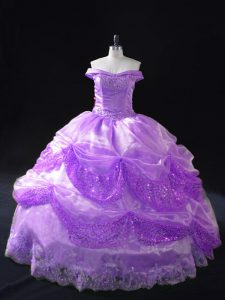  Off The Shoulder Sleeveless 15th Birthday Dress Beading and Appliques and Sequins Lavender Organza