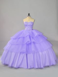 Custom Design Lavender Sleeveless Organza Lace Up Sweet 16 Quinceanera Dress for Sweet 16 and Quinceanera
