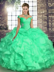 Sophisticated Organza Sleeveless Floor Length Sweet 16 Dress and Beading and Ruffles