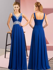 Custom Design Floor Length Empire Sleeveless Royal Blue Prom Evening Gown Lace Up