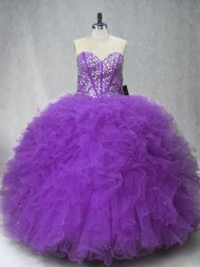  Purple Quinceanera Dresses Sweet 16 and Quinceanera with Beading and Ruffles Sweetheart Sleeveless Lace Up