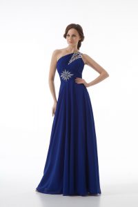 Hot Selling Floor Length Royal Blue Homecoming Dress One Shoulder Sleeveless Zipper