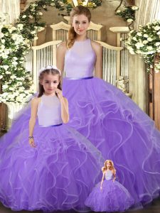 Beautiful Lavender Sleeveless Tulle Backless Quinceanera Dresses for Military Ball and Sweet 16