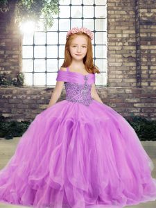  Lilac Sleeveless Tulle Side Zipper Little Girl Pageant Gowns for Party and Military Ball and Wedding Party