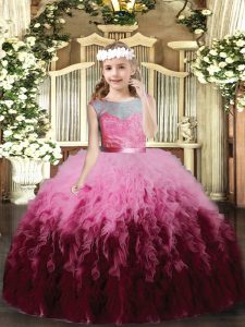 Wonderful Multi-color Tulle Backless Kids Pageant Dress Sleeveless Floor Length Ruffles