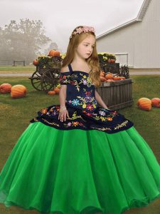  Green Ball Gowns Straps Sleeveless Organza High Low Lace Up Embroidery Little Girls Pageant Dress