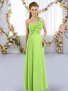  Chiffon Lace Up One Shoulder Sleeveless Floor Length Quinceanera Court Dresses Hand Made Flower