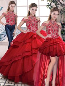 Trendy Three Pieces Sleeveless Red 15 Quinceanera Dress Lace Up