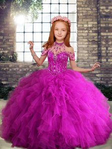  Sleeveless Lace Up Floor Length Beading and Ruffles Little Girls Pageant Gowns