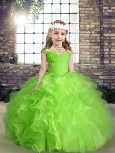 Excellent Beading and Ruffles Pageant Gowns For Girls Lace Up Sleeveless Floor Length