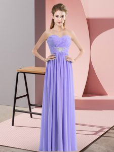 Great Lavender Chiffon Zipper Prom Dress Sleeveless Floor Length Beading