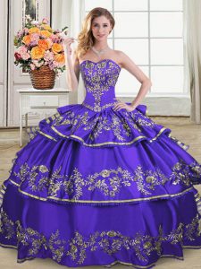 Excellent Floor Length Lace Up Quinceanera Dresses Purple for Sweet 16 and Quinceanera with Embroidery and Ruffled Layers