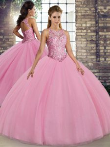High Class Floor Length Ball Gowns Sleeveless Pink Quinceanera Dress Lace Up